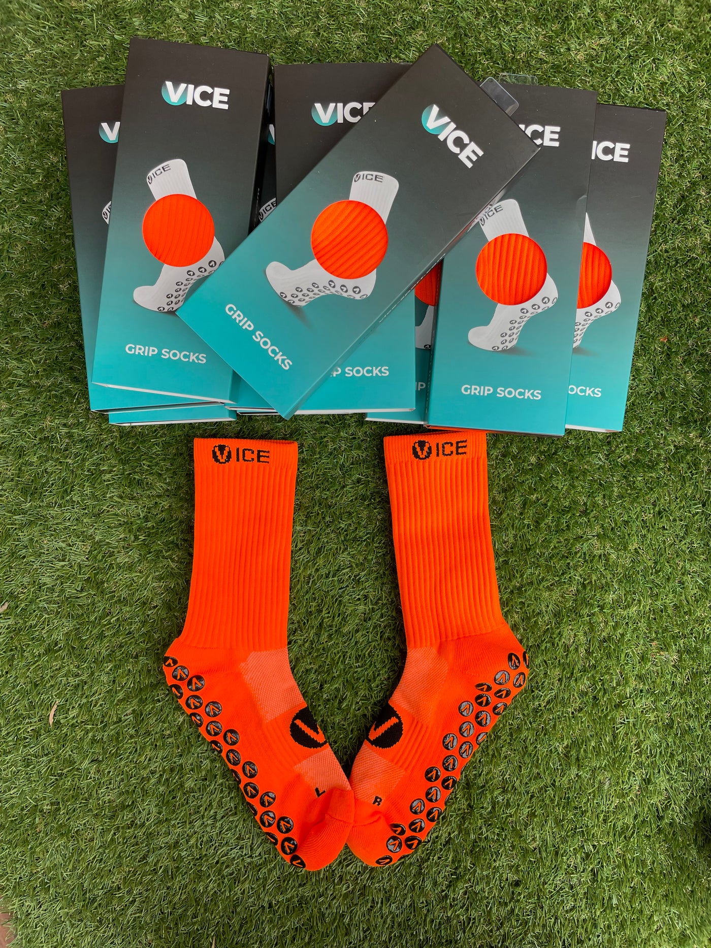 2023 Sample Grip Socks - Orange Crew (Medium US 6-9.5)